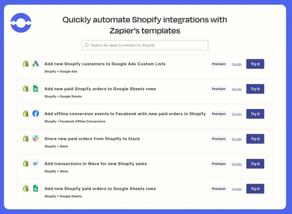 Zapier Shopify integration